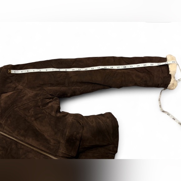 🤎 RARE Maxima Wilsons Y2K Leather Brown Suede Jacket ✨ Cinched Waist | Faux Fur - Picture 13 of 14